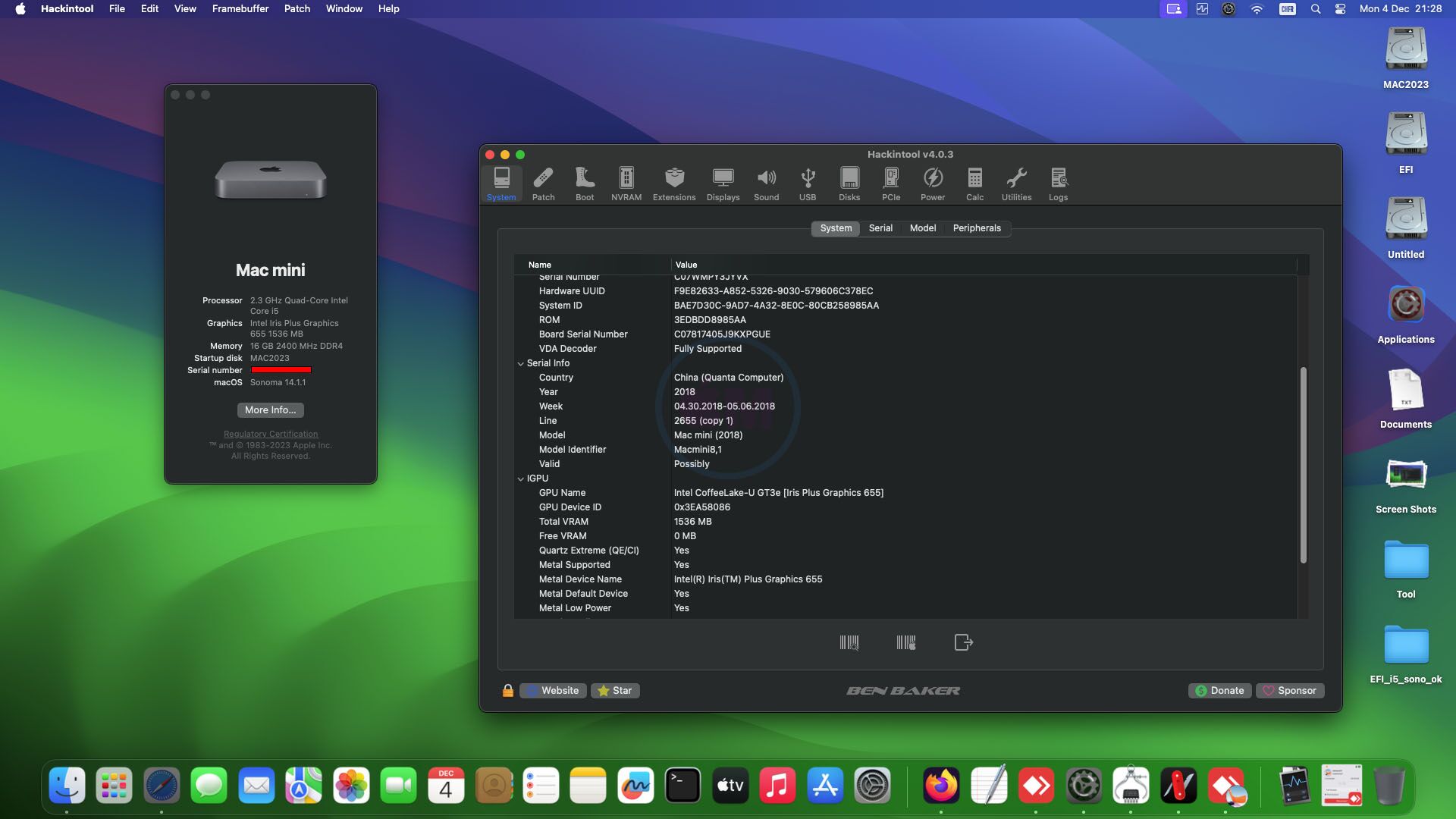 Hackintosh sonoma Chuwi Mini PC CoreBox Intel i5 8259U 04